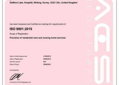 Princess Christian Care Centre's ISO 9001:2015 certificate