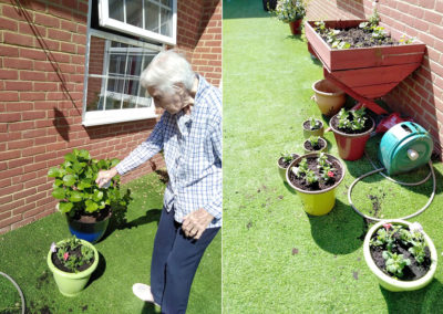 New potted plants in the Bisley Unit courtyard garden at Princess Christian Care Home