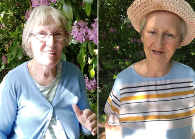 Two lady residents enjoying the sun in the garden at Princess Christian