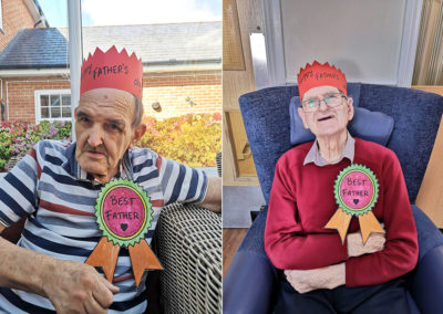 Princess Christian gentlemen residents wearing hats and rosettes on Father's Day