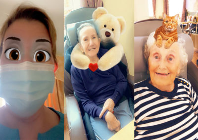 Fun filter photo of staff member and residents together at Princess Christian Care Home