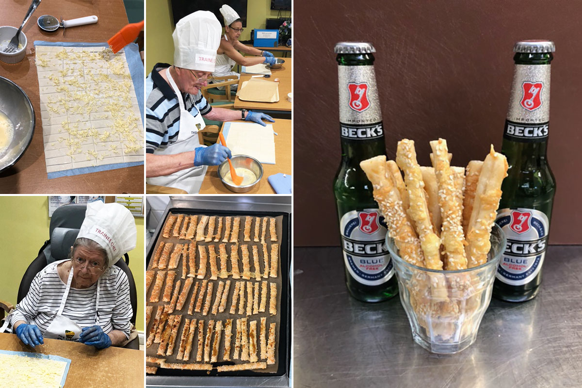Residents making cheese straws with Chef Cosmin at Princess Christian Care Home