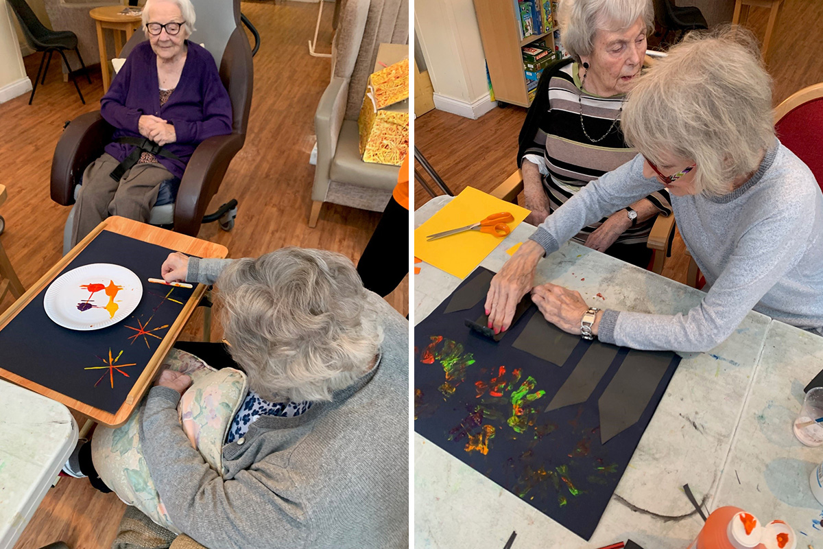 Princess Christian Care Home residents making firework paintings