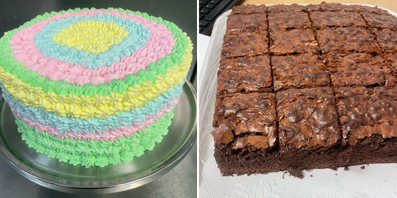 Rainbow cake and chocolate brownies made by Princess Christian Care Home
