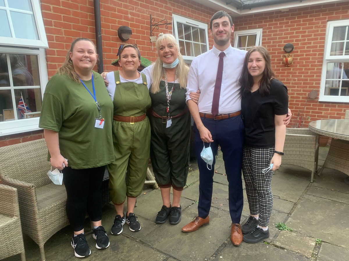 Princess Christian Care Home staff team with Lance Corporal Tony Flynn from the 1st Battalion Grenadier Guards