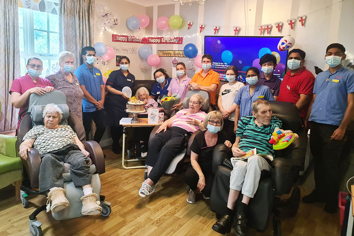 Celebrating Joyce's 102nd birthday together at Princess Christian Care Home