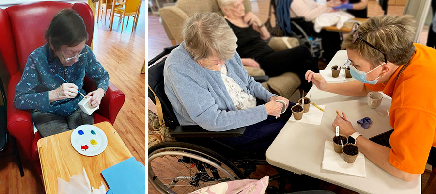 Painting pots and planting seeds at Princess Christian Care Home 