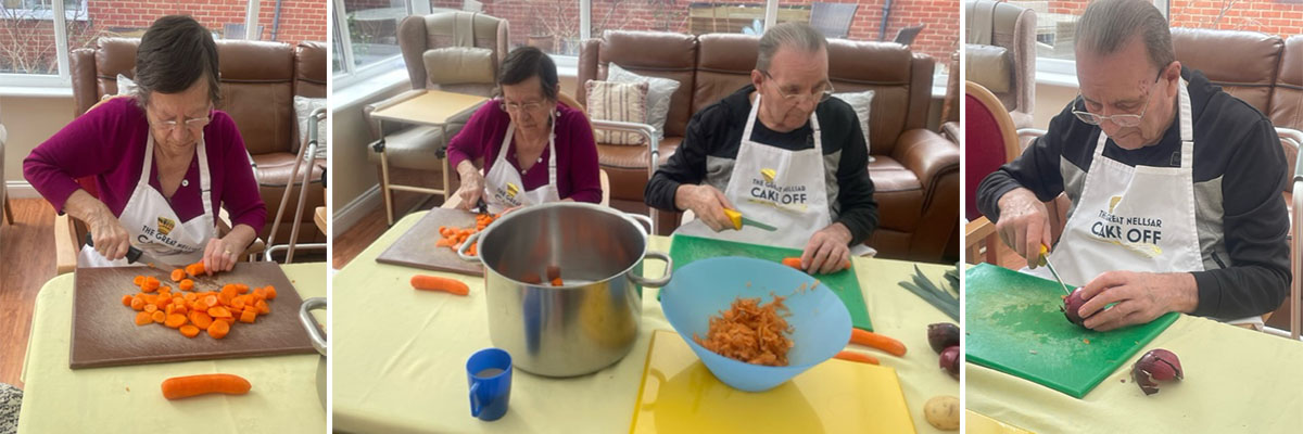 Princess Christian Care Home residents preparing vegetables for soup