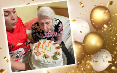 Wishing Gwen a happy birthday at Princess Christian Care Home